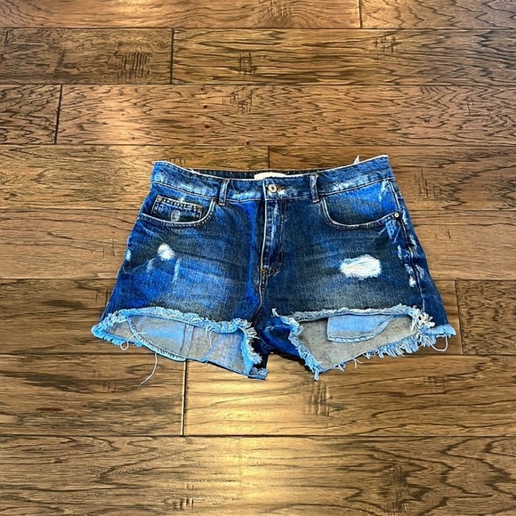 Mango Denim Cutoff Shorts High Rise Size 6 - Picture 1 of 16